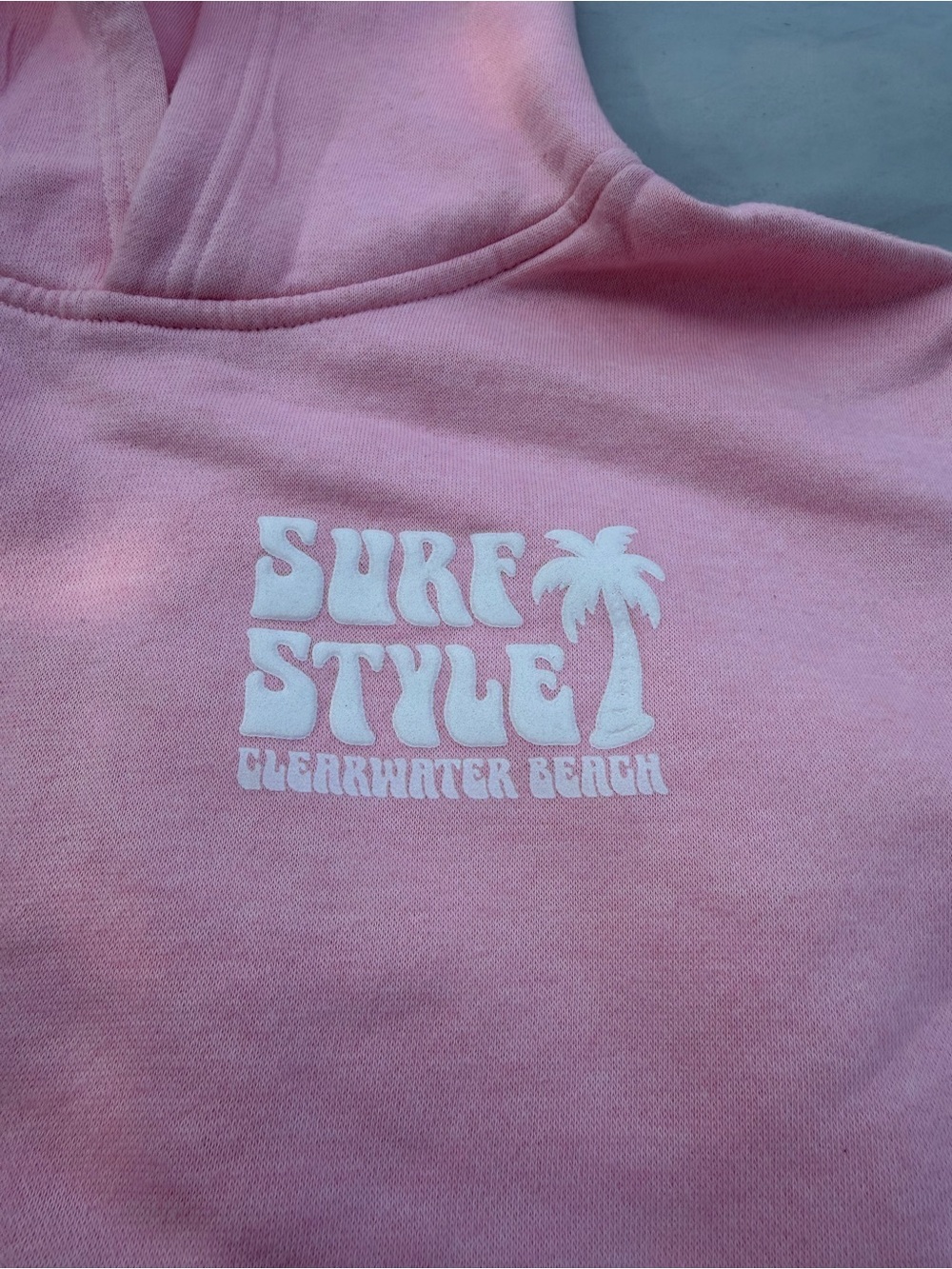 surf style Pink Kids Hoodie with White Palm Logo
